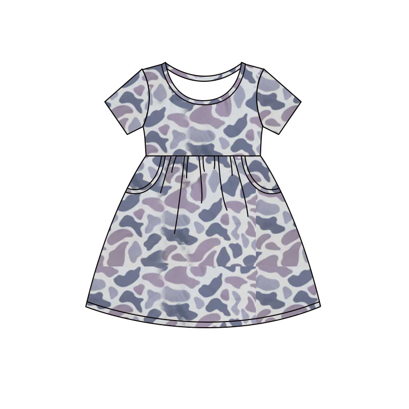 preorder GSD1017 green camo pockets short sleeve grils dress