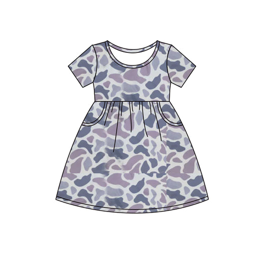 preorder GSD1017 green camo pockets short sleeve grils dress