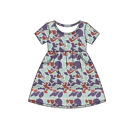preorder GSD1018 green camo pockets short sleeve girls dress