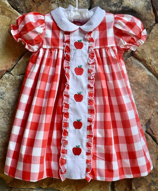 preorder GSD1023 back to school apple red checkered short sleeve girls dress