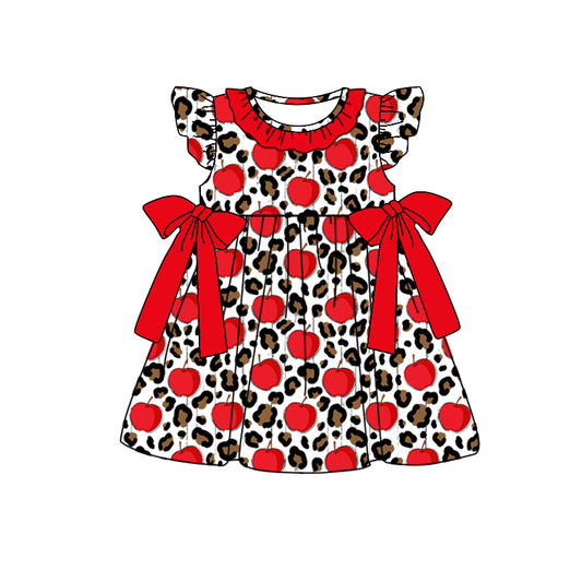 preorder GSD1024 back to school leopard red apple flutter sleeve girls dress