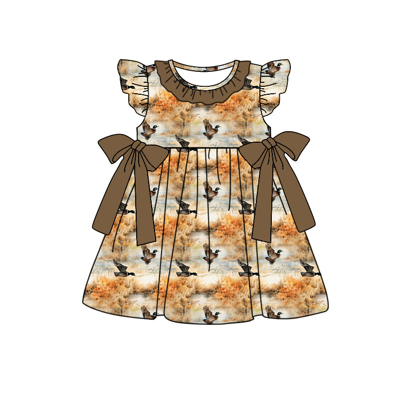 preorder GSD1027 mallard duck brown flutter sleeve girls dress