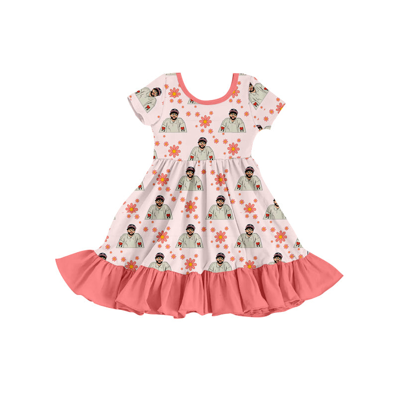 preorder GSD1031 singer roll bad flowers pink short sleeve girls dress fashion pop singer