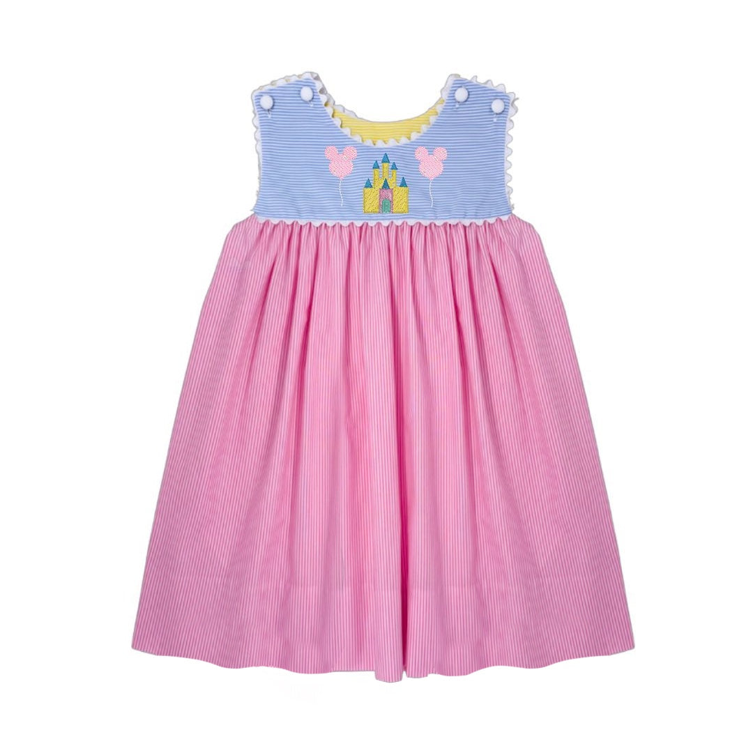 preorder GSD1052 cartoon M castle hot pink sleeveless girls dress