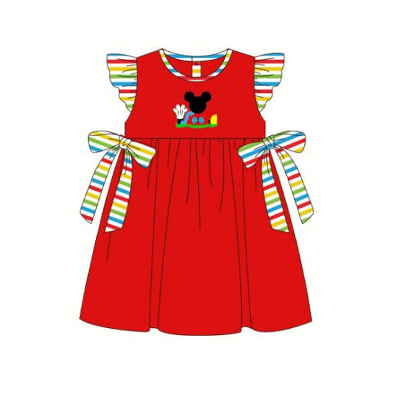 preorder GSD1053 cartoon M red flutter sleeve girls dress