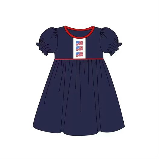 preorder GSD1056 July 4th flag navy short sleeve girls dress