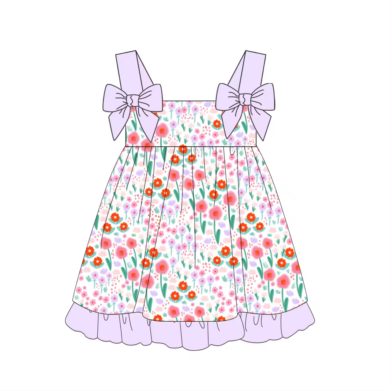 preorder GSD1065 multi colorful flowers purple girls dress