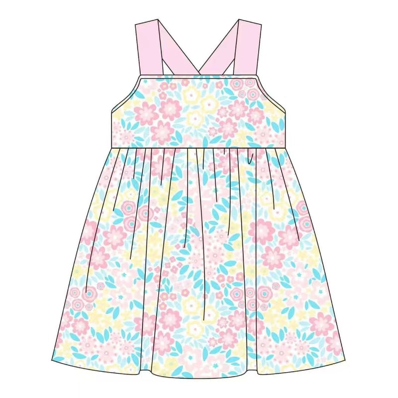 preorder GSD1067 multi colorful flowers pink girls dress