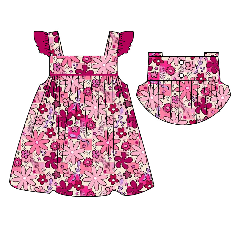preorder GSD1075 hot pink flowers flutter sleeve girls dress