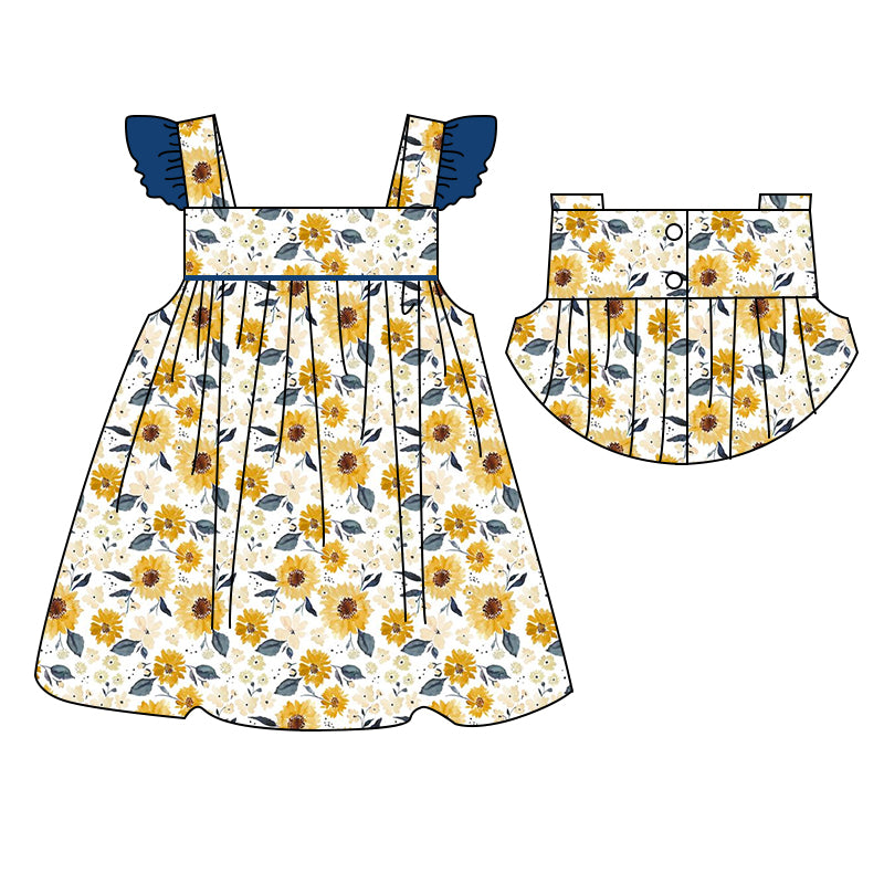 preorder GSD1076 yellow flowers flutter sleeve girls dress
