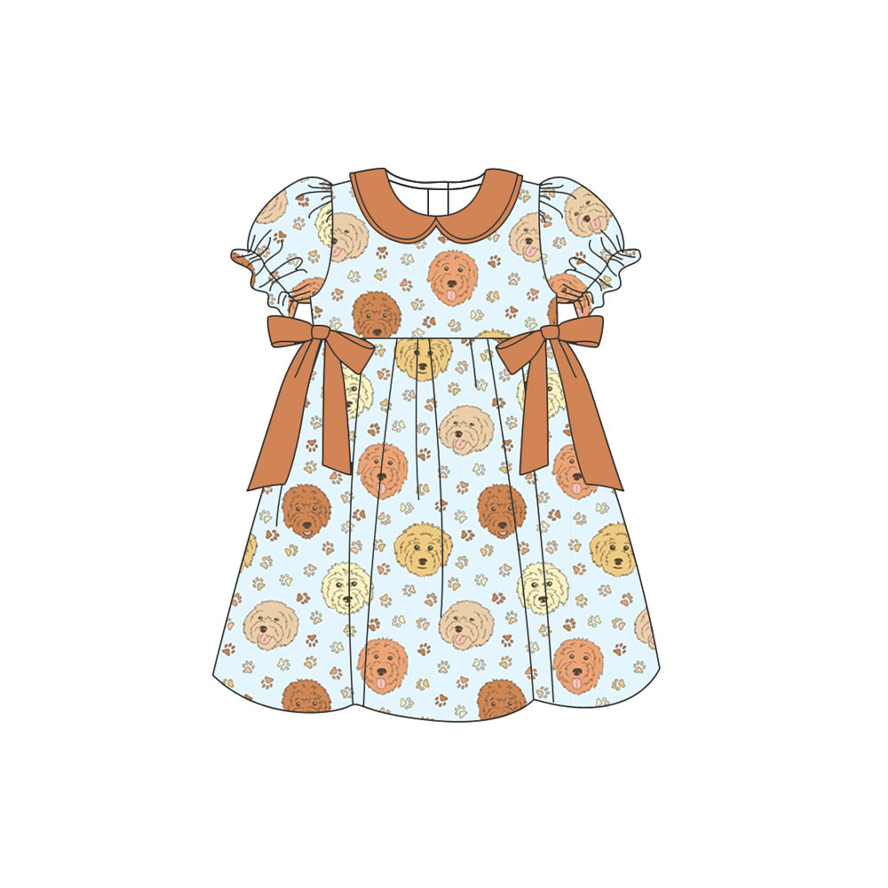 preorder GSD1081 cute dog brown short sleeve girls dress