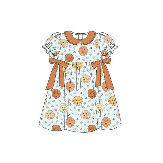 preorder GSD1081 cute dog brown short sleeve girls dress