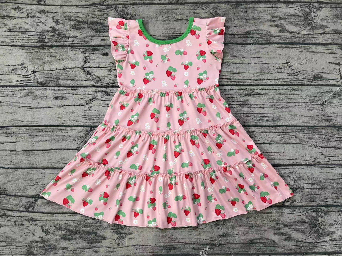 preorder GSD1087 strawberry pink flutter sleeve girls dress