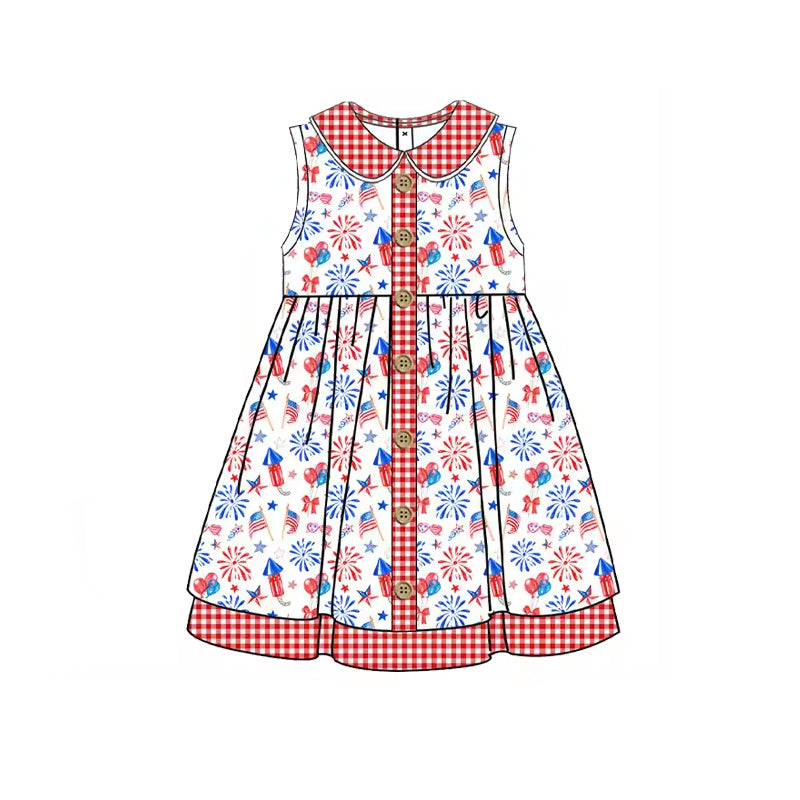 preorder GSD1088 July 4th fireworks balloon sleeveless girls dress