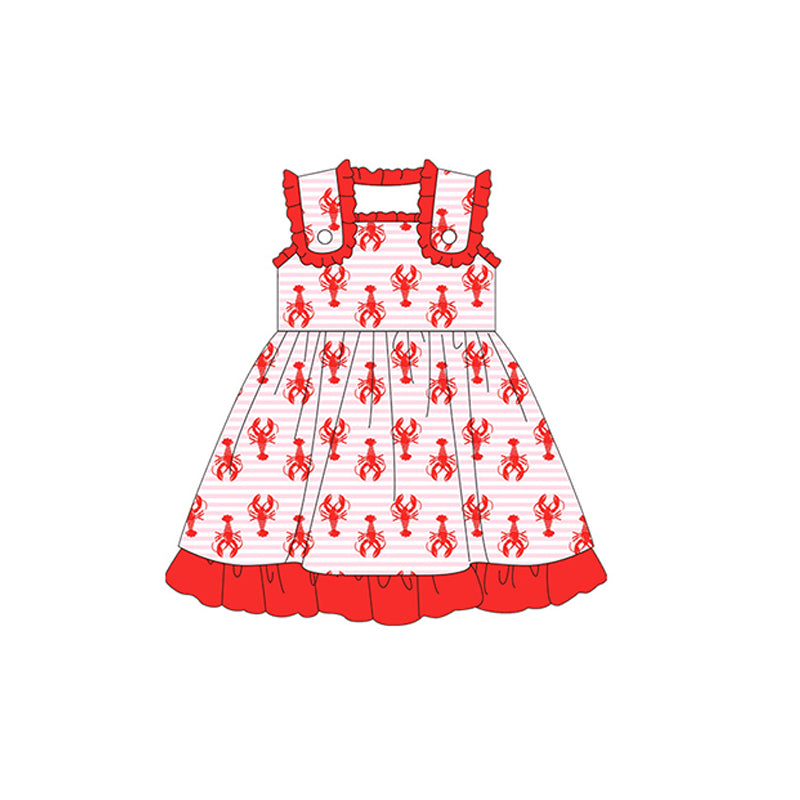 preorder GSD1089 crayfish red striped sleeveless girls dress