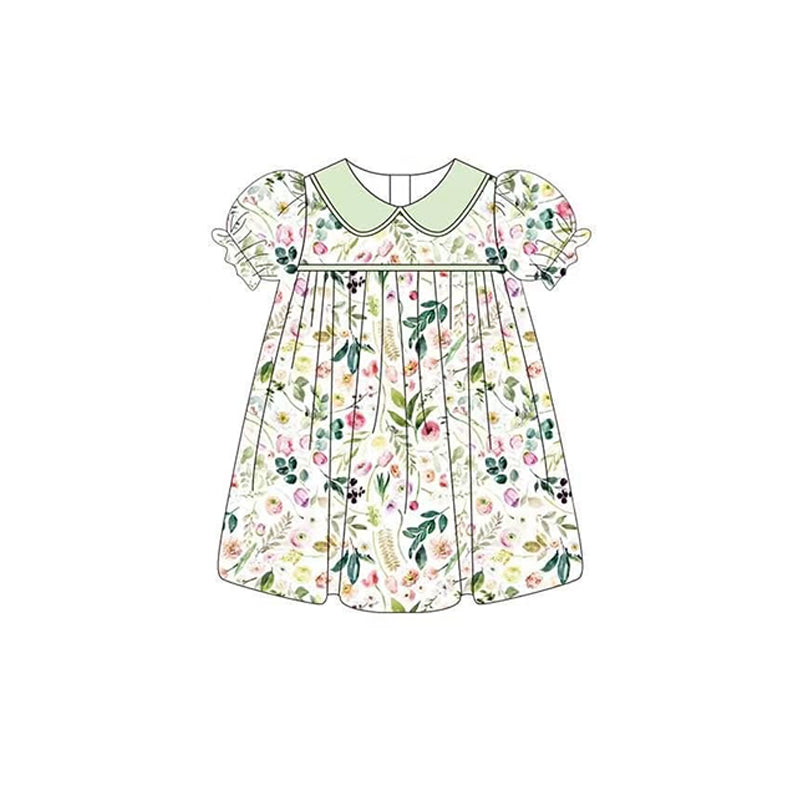 preorder GSD1101 multi color flowers short sleeve girls dress