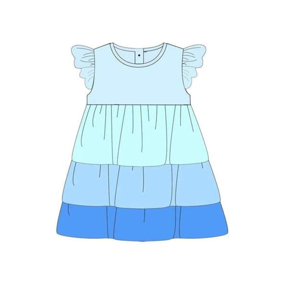 preorder GSD1127 sky blue & blue flutter sleeve girls dress