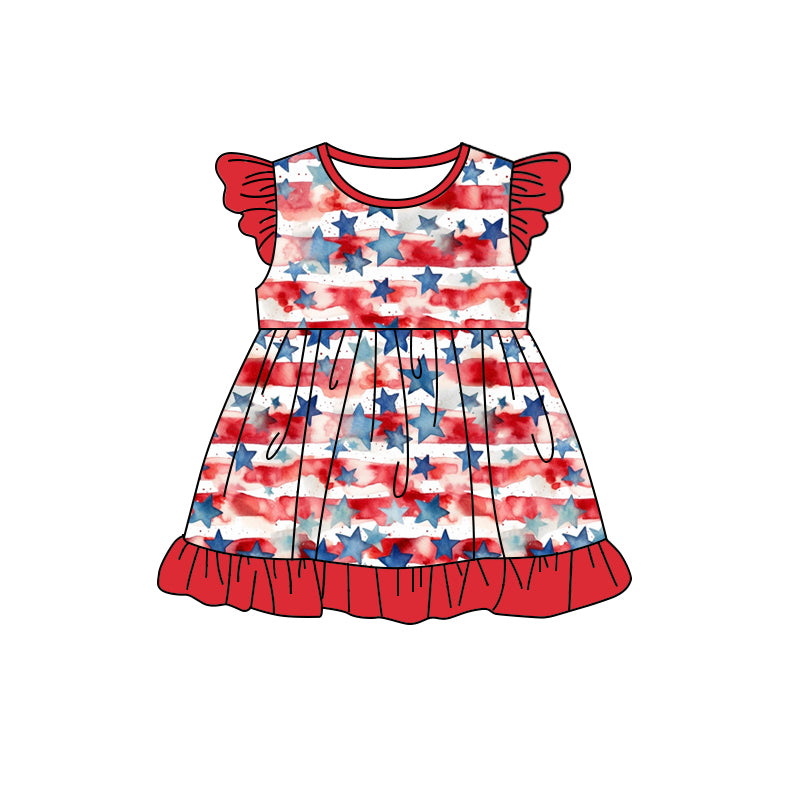 preorder GSD1141 July 4th star red striped flutter sleeve girls dress
