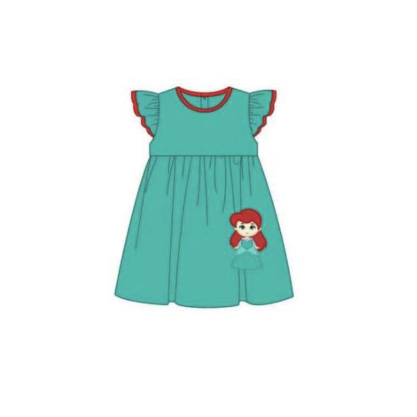 preorder GSD1145 green cartoon princess flutter sleeve girls dress