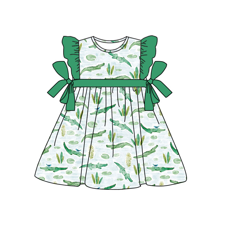 preorder GSD1151 crocodile green flutter sleeve girls dress