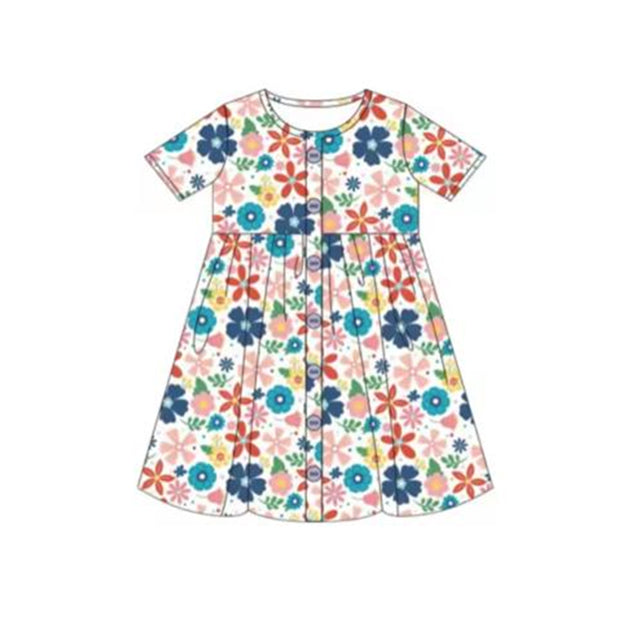 preorder GSD1155 multi color flowers floral short sleeve girls dress