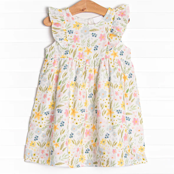 preorder GSD1159 multi color floral flowers flutter sleeve girls dress