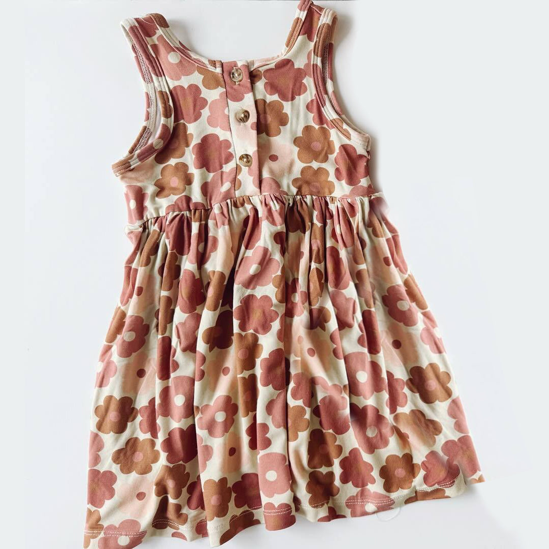 preorder GSD1174 pink flowers sleeveless girls Summer dress
