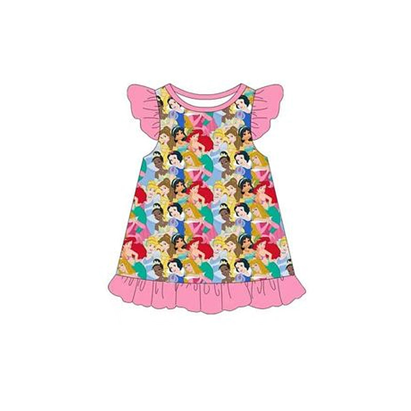 preorder GSD1176 cartoon princess pink flutter sleeve shorts girls dress