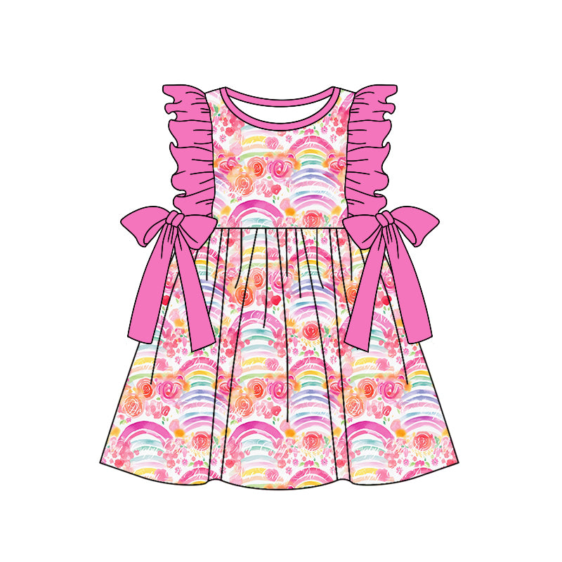 preorder GSD1186 colorful rainbow flowers hot pink ruffles sleeveless girls dress