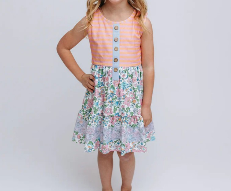 preorder GSD1187 colorful flowers floral sleeveless girls dress
