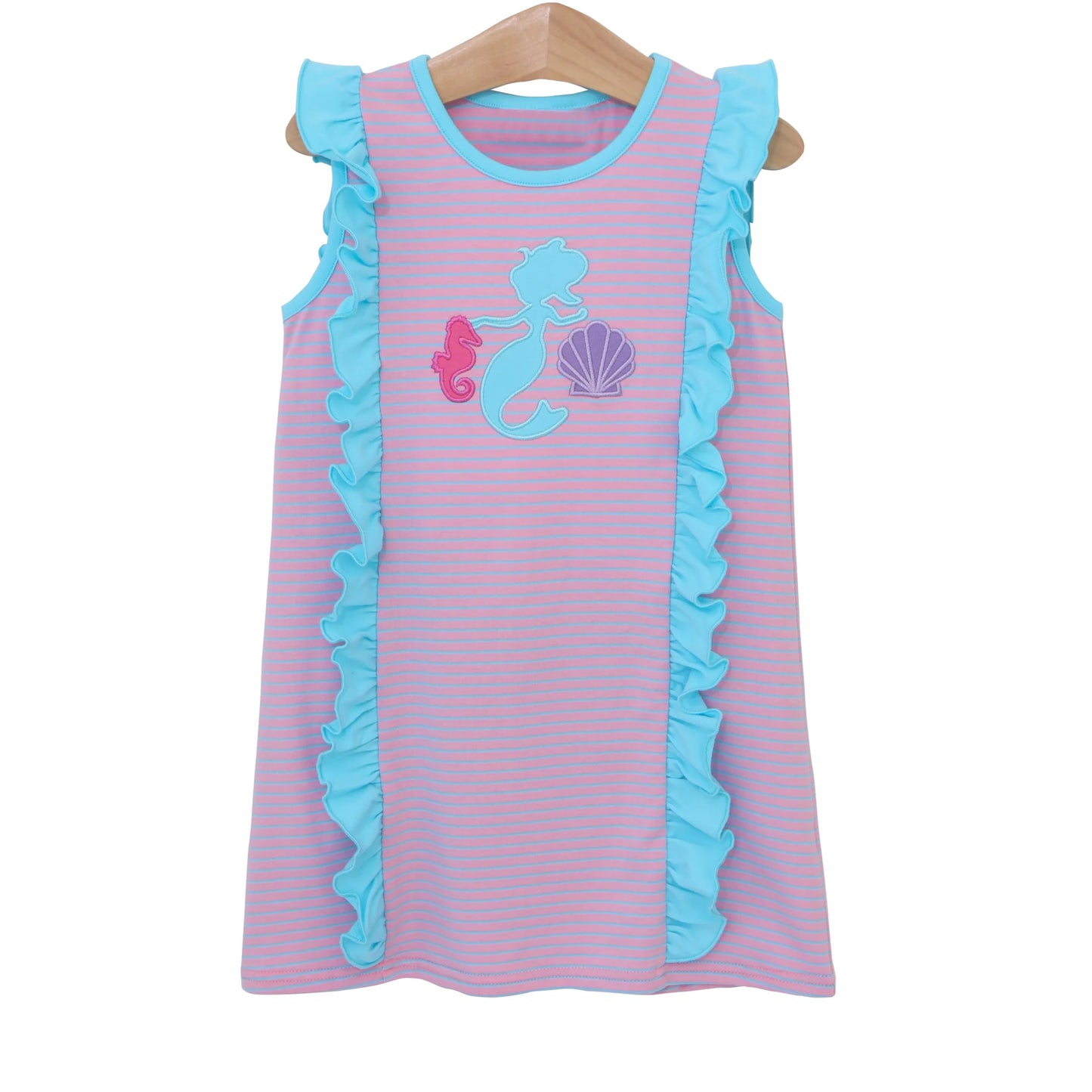 preorder GSD1189 mermaid shell sea horse hot pink striped blue ruffles girls romper