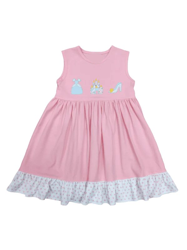 preorder GSD1190  cartoon princess castle pink sleeveless girls dress