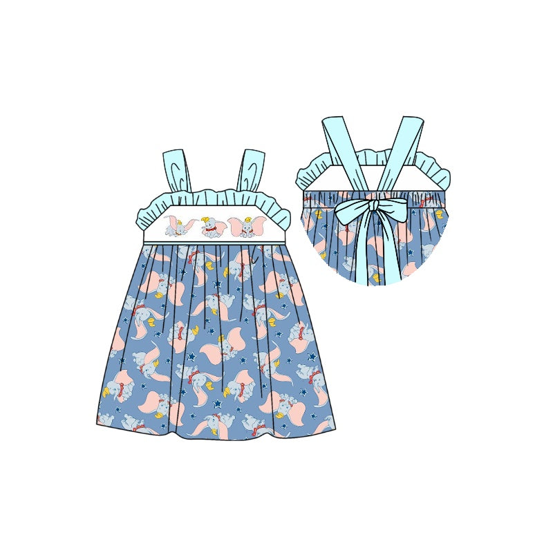 preorder GSD1194 cute cartoon elephant blue sleeveless girls dress