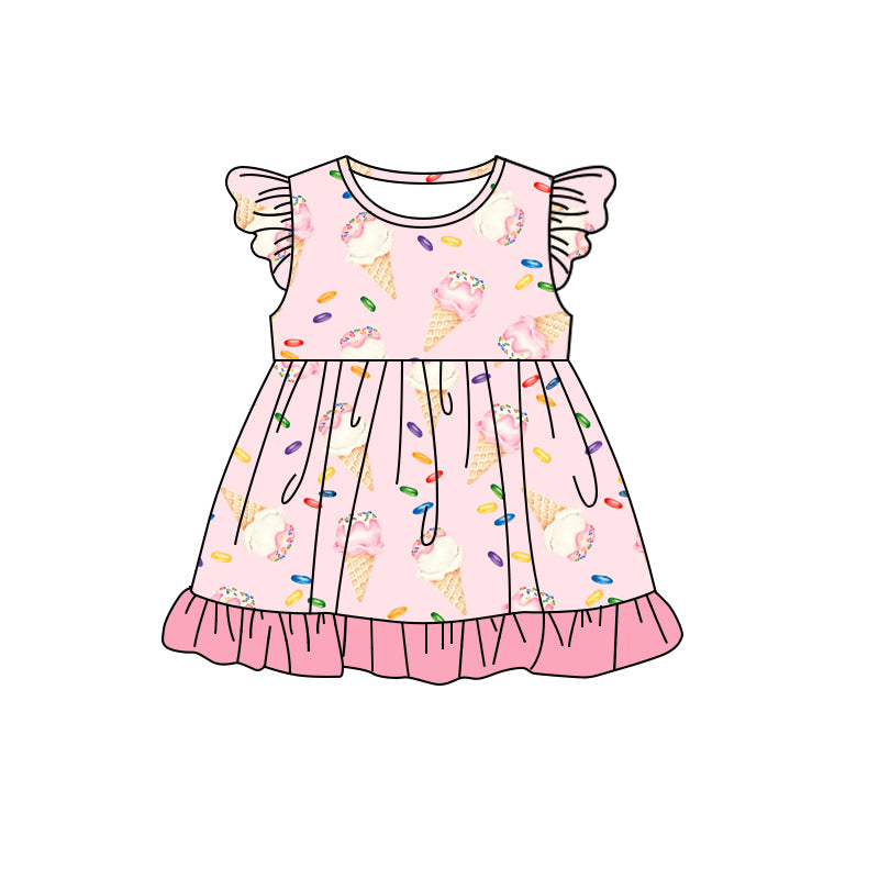 preorder GSD1203 cute ice pink flutter sleeve girls dress