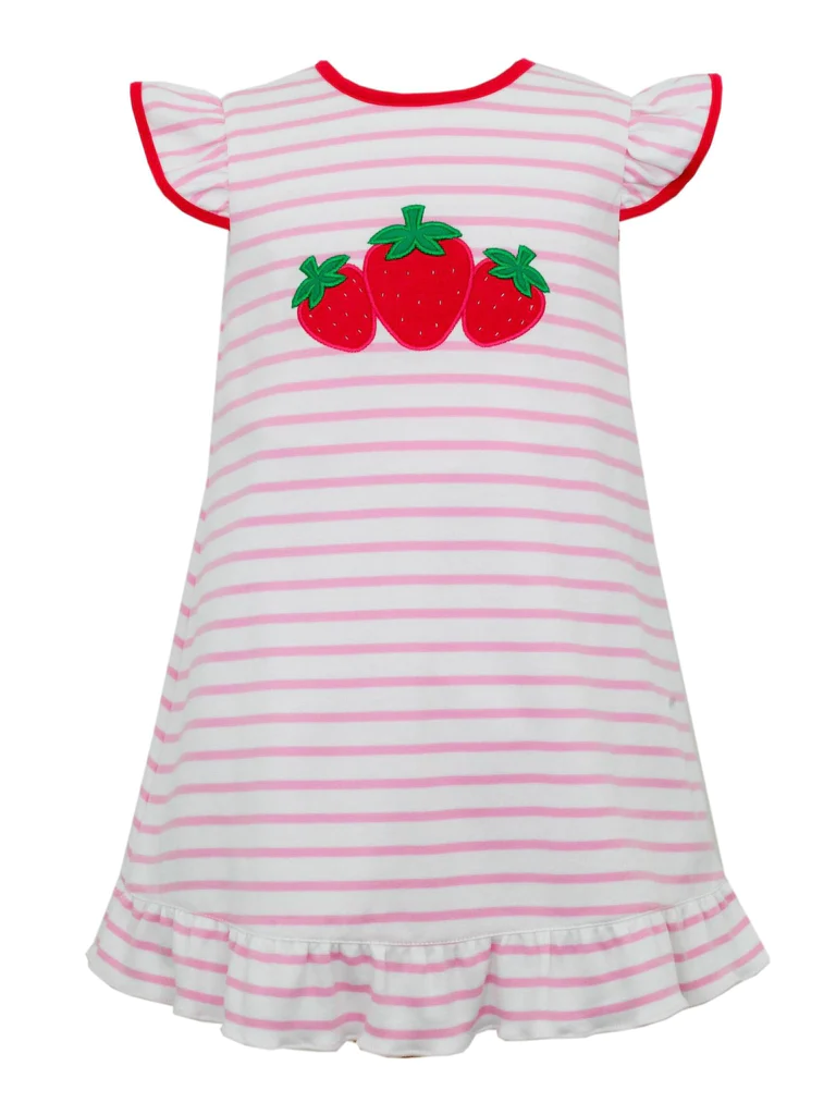 preorder GSD1208 cute strawberry pink striped flutter sleeve girls dress