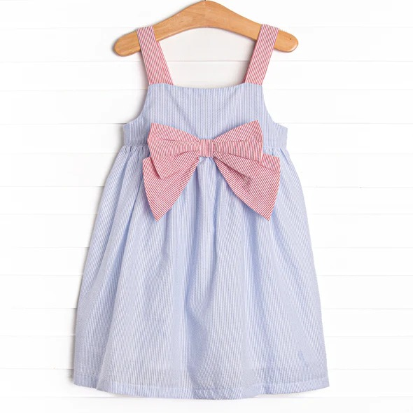 preorder GSD1210 red striped bow blue striped sleeveless girls dress