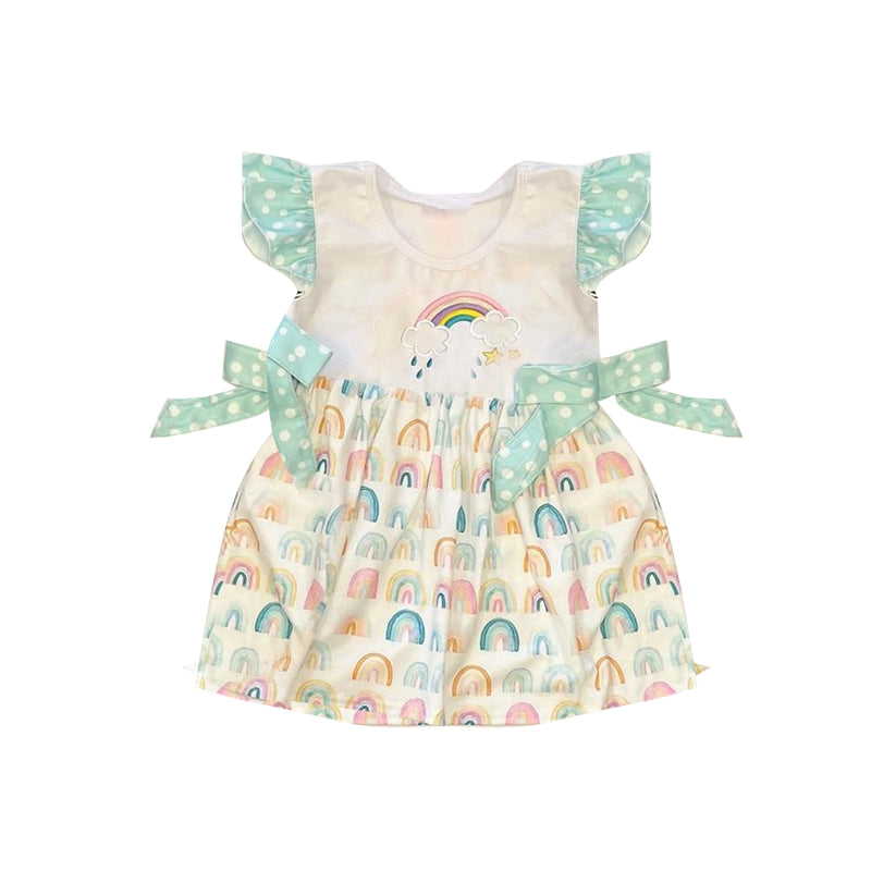 preorder GSD1221 rainbow colorful rainbow flutter sleeve girls bows dress