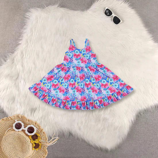 blue flowers rose girls jeans/dress RTS sibling clothes