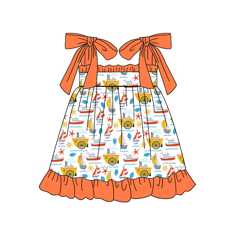 preorder GSD1234 sailboat orange lace-up girls dress