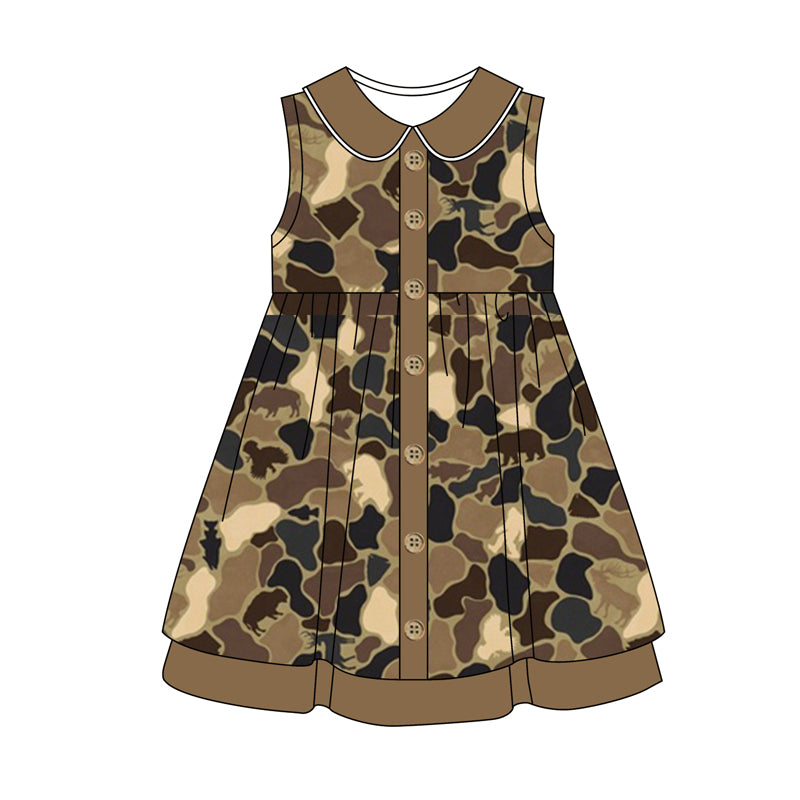 preorder GSD1244 brown camo sleeveless girls dress