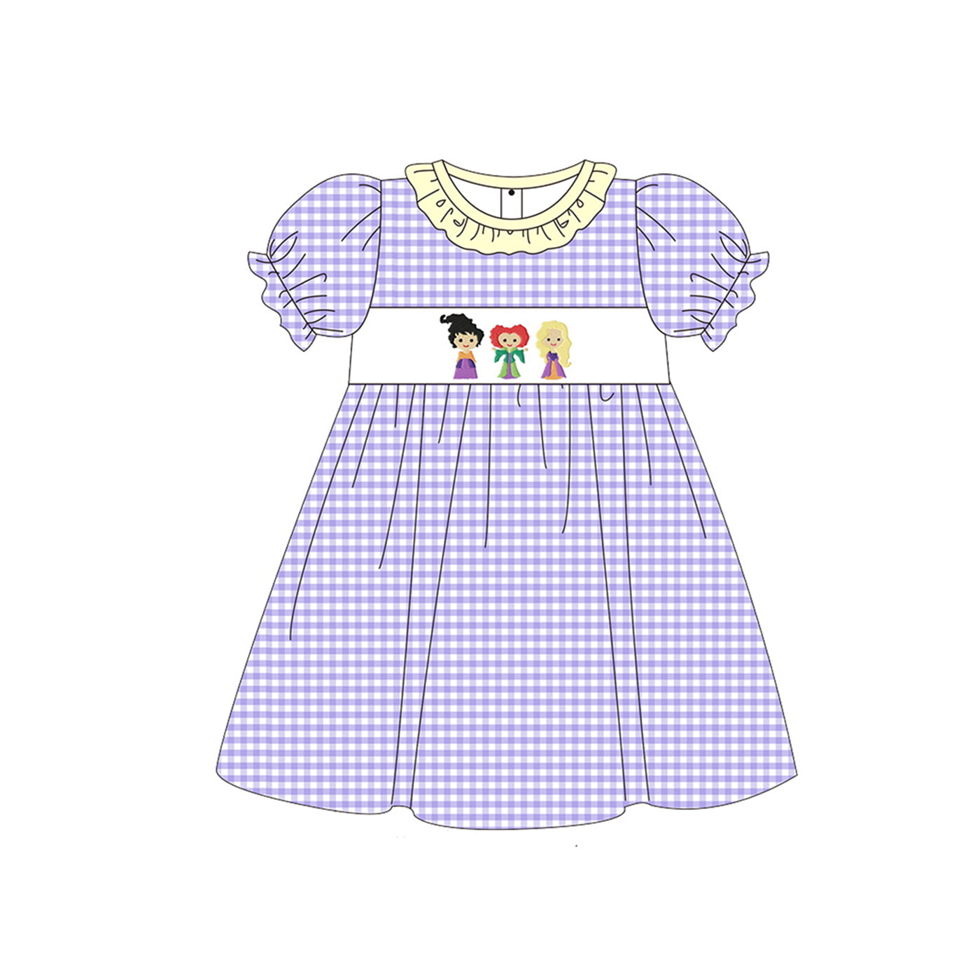 preorder GSD1258 Halloween witch purple checkered short sleeve girls dress