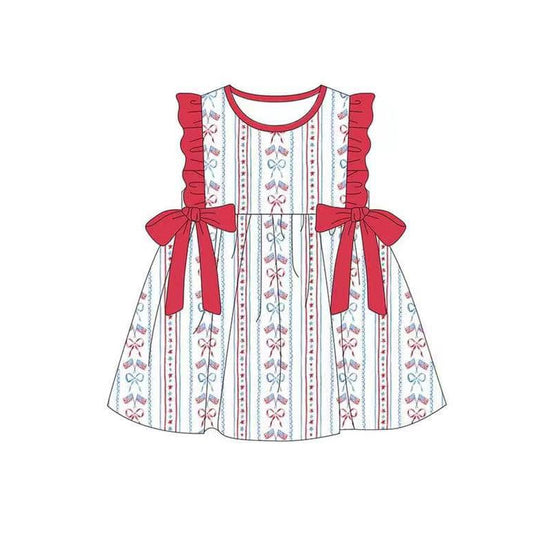 preorder GSD1261 July 4th flag bows red ruffles girls dress