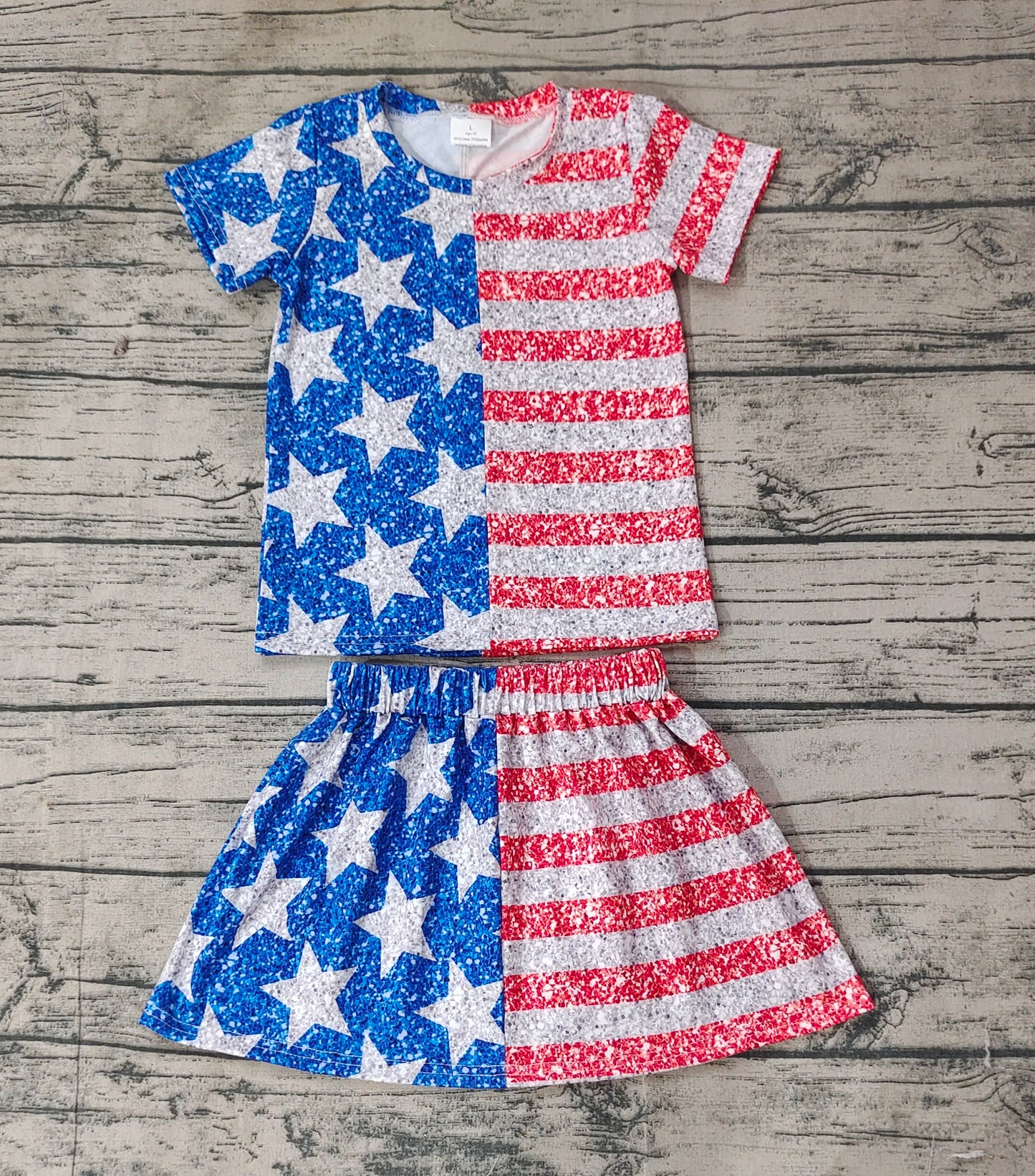 preorder GSD1263 July 4th blue star red striped short sleeve skirt girls set