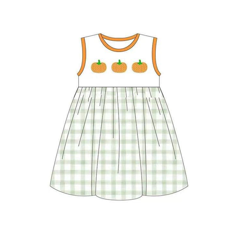 preorder GSD1268 Autumn full pumpkin sleeveless checkered girls dress