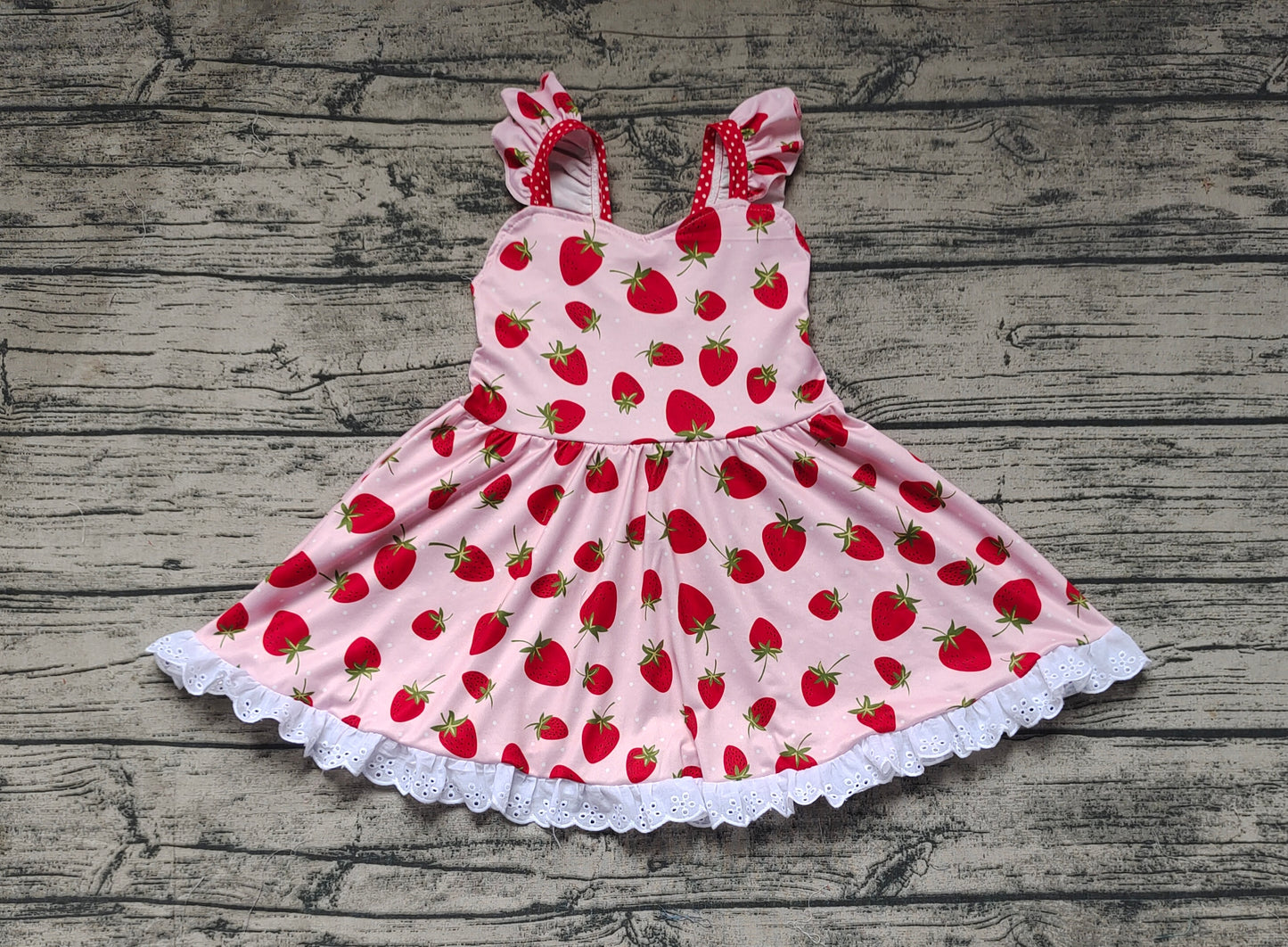 preorder GSD1273 cute strawberry pink flutter sleeve girls dress