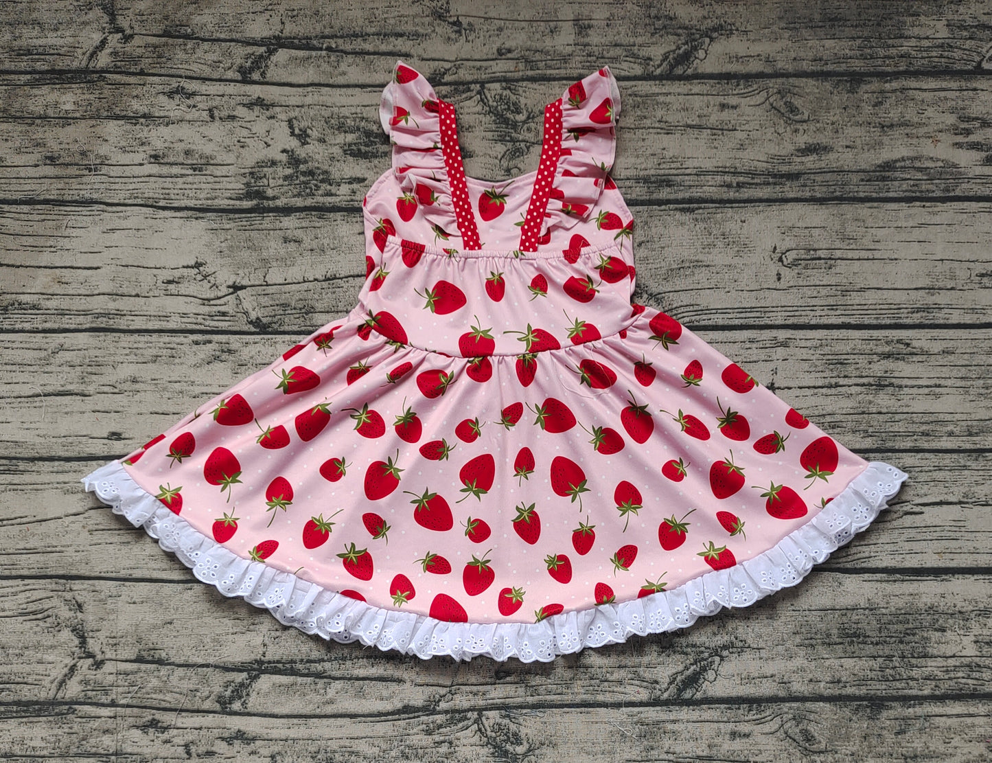 preorder GSD1273 cute strawberry pink flutter sleeve girls dress