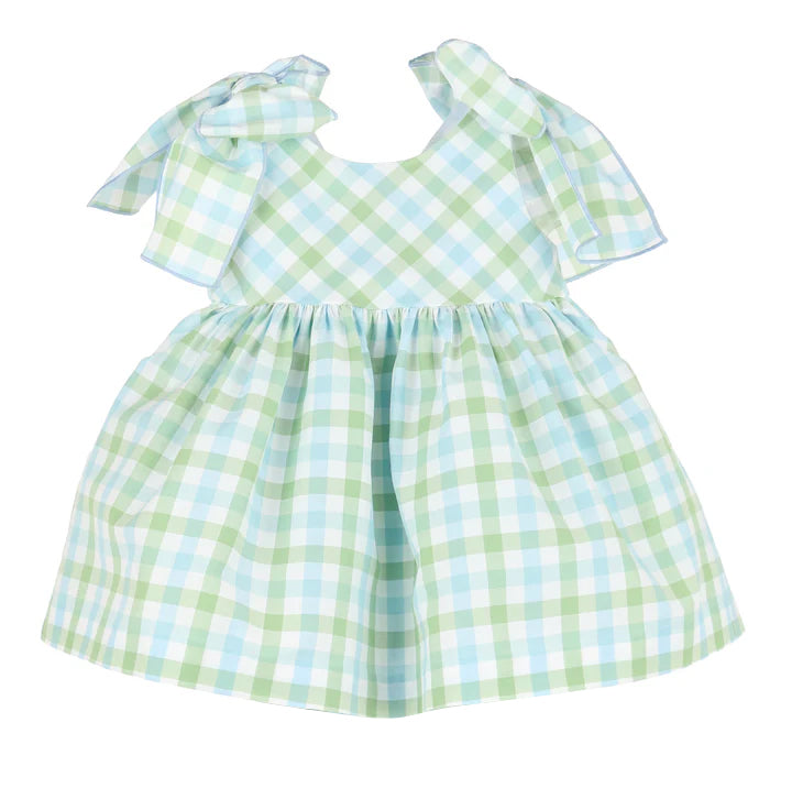 preorder GSD1278 green blue checkered flowers girls cute Summer dress