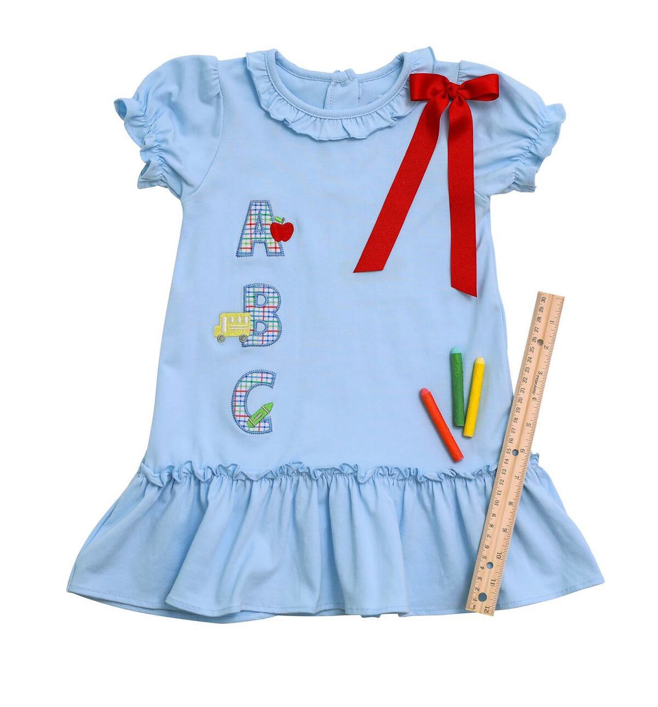 preorder GSD1283 back to school ABC blue short sleeve girls dress