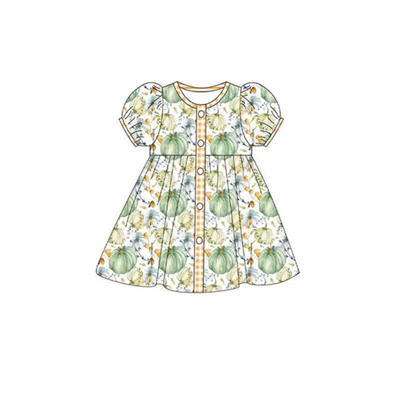 preorder GSD1286 Autumn pumpkin green short sleeve girls dress