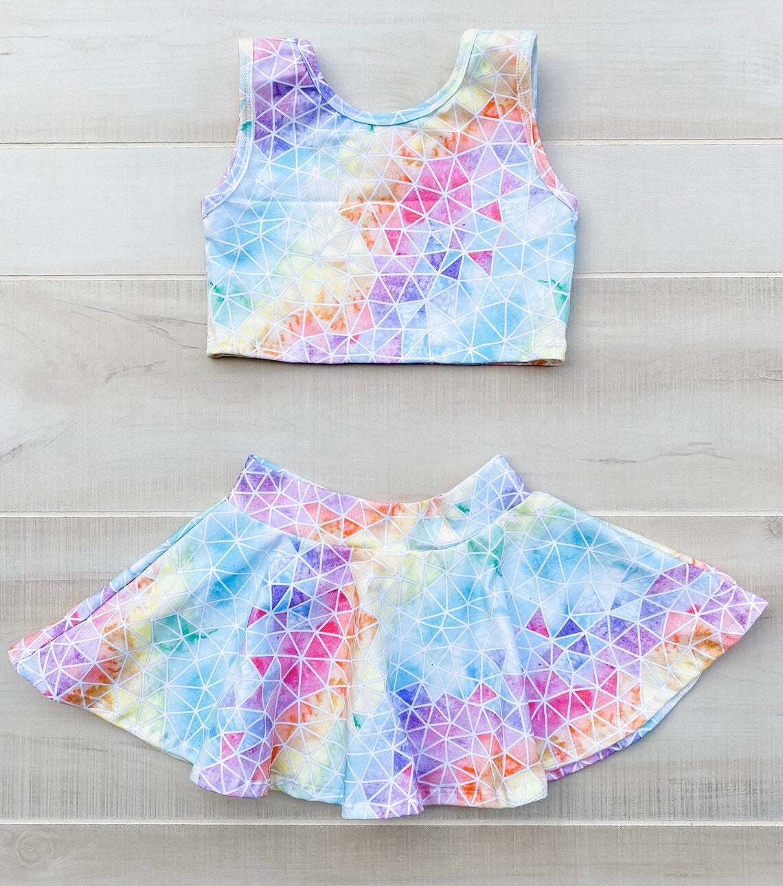 preorder GSD1289 colorful print multi color sleeveless skirt  girls set